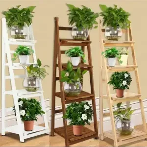 4 Tier Wooden Ladder Folding Book Shelf Stand Plant Flower Display Shelving Rack