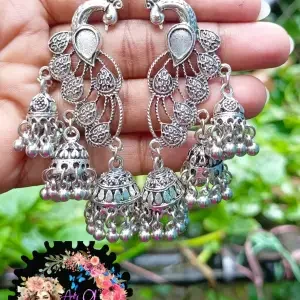 Peacock 3 lear jumka earrings