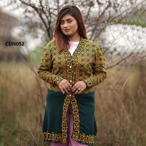 Women's Green & Yellow Colourblocked Pullover Long Cardigan DM-546 CDN052