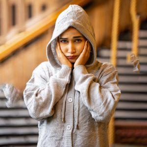 Women Grey Solid Hooded Sweaters