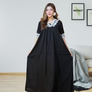 100% Soft Cotton Lais Work Gown Maxi