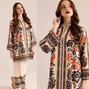 Stylish Printed V-Neck Shirt and Plain Trouser Set