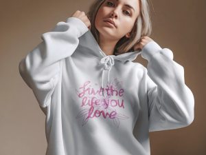 Premium Comfortable Printed Ladies Winter Hoodie ( White )